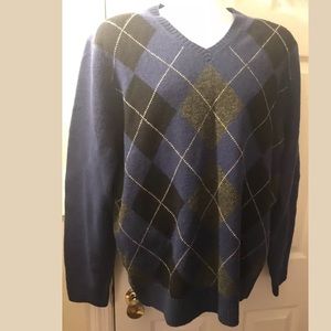 J. CREW Argyle LambsWool Sweater VNeck Blue Gray